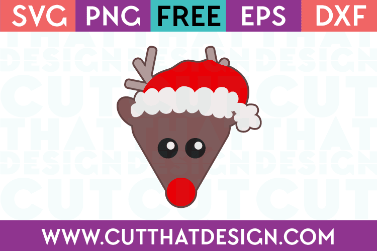 Free Rudolph Reindeer with Santa Hat Design SVG