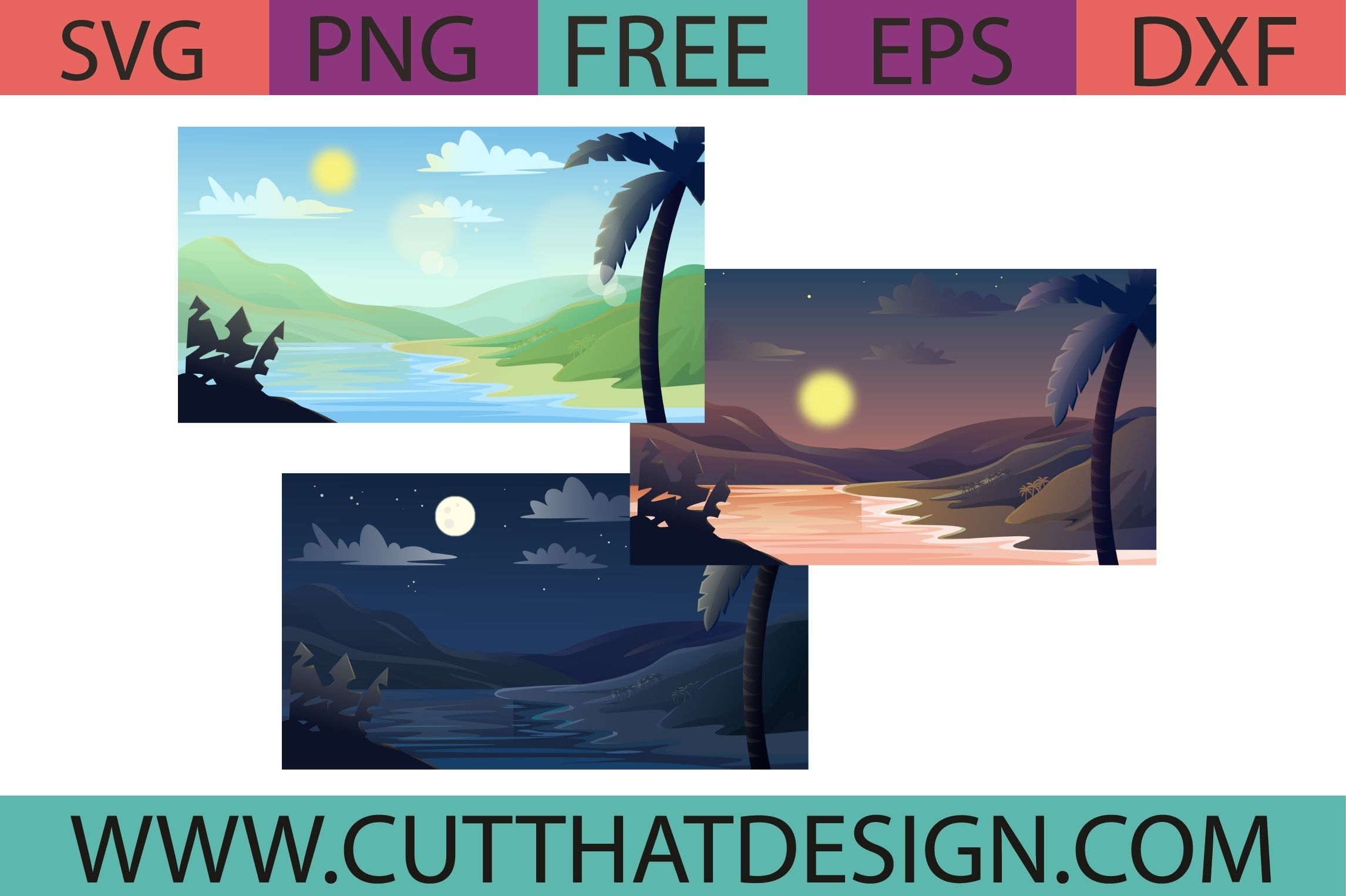 Free Tropical Background SVG in day sunset and night