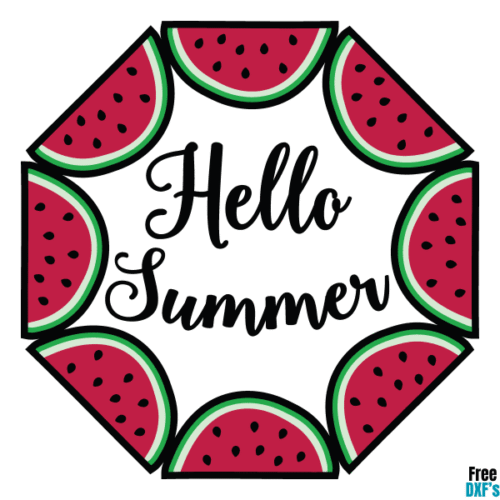 Free Hello Summer Watermelon Frame DXF