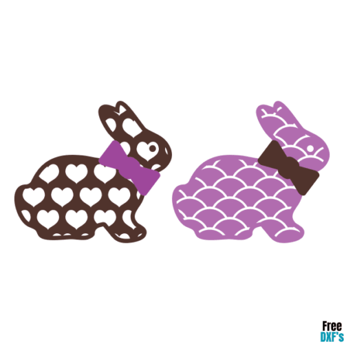 Free Easter Bunny with Bow Heart and Scallop Pattern DXF
