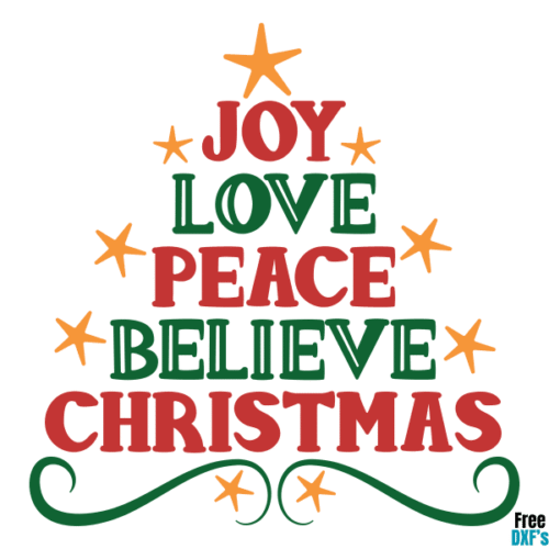 Free Joy Love Peace Believe Christmas Tree DXF
