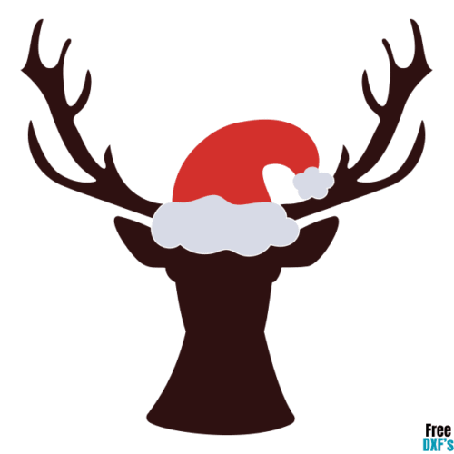 Free Deer Head with Santa Hat DXF