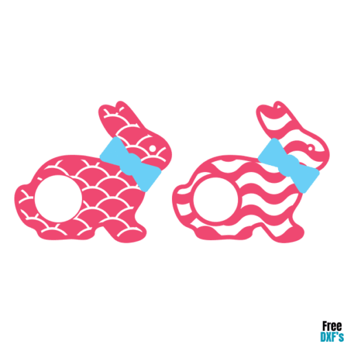 Free Easter Bunny with Circle for Monogram Wavy and Scallop Pattern DXF