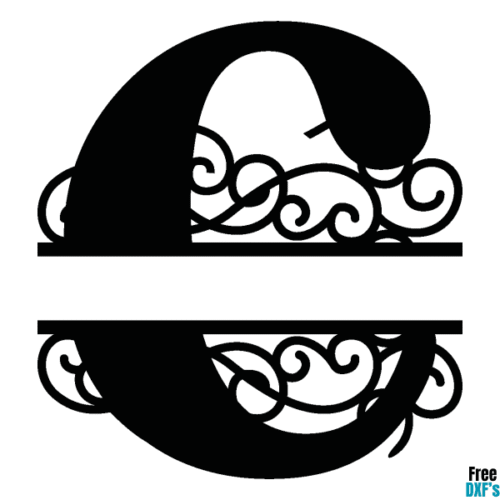 Free Flourish Swirl Split Monogram Letter C DXF