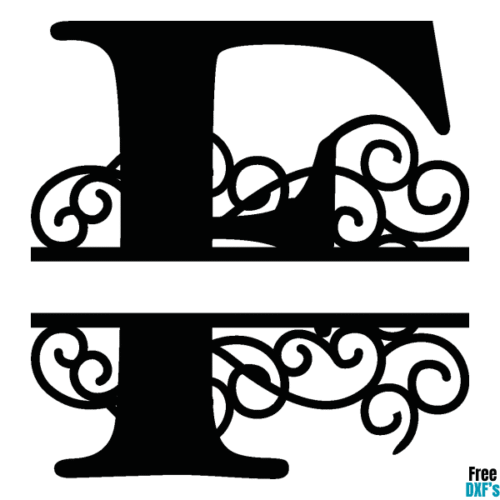 Free Flourish Swirl Split Monogram Letter F DXF