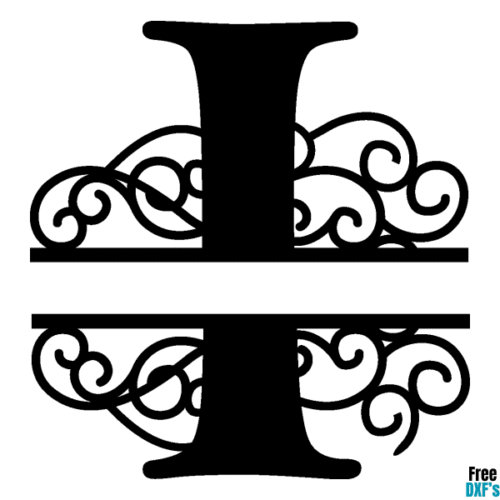 Free Flourish Swirl Split Monogram Letter I DXF