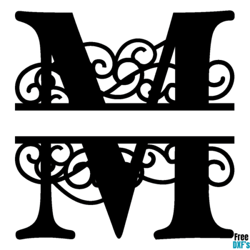 Free Flourish Swirl Split Monogram Letter M DXF