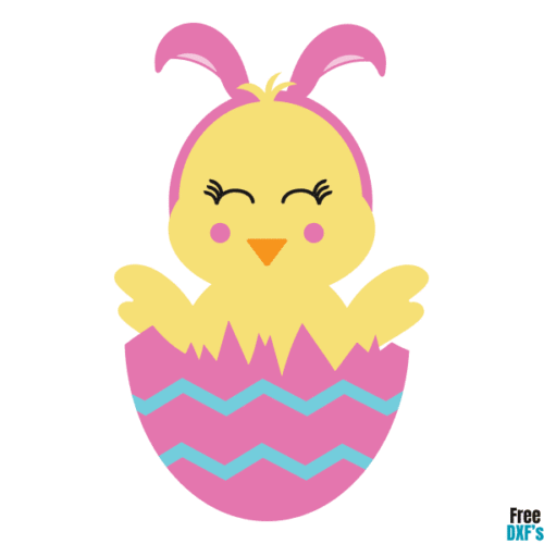 Free Cute Chick in Egg with Bunny Ears Design DXF