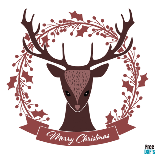 Free Merry Christmas Deer Head Wreath Design DXF