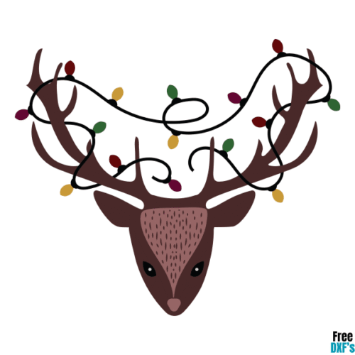 Free Deer Head with Christmas Lights DXF