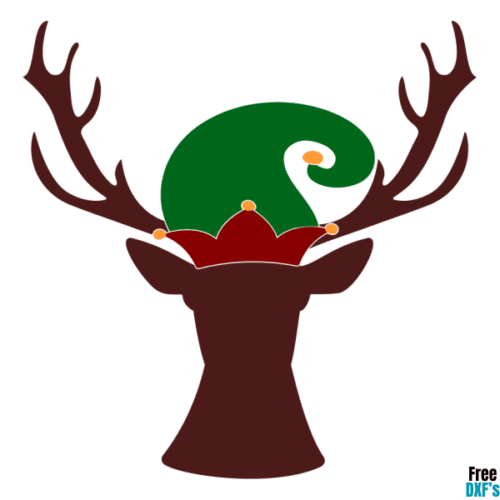 Free Deer Head with Elf Hat DXF