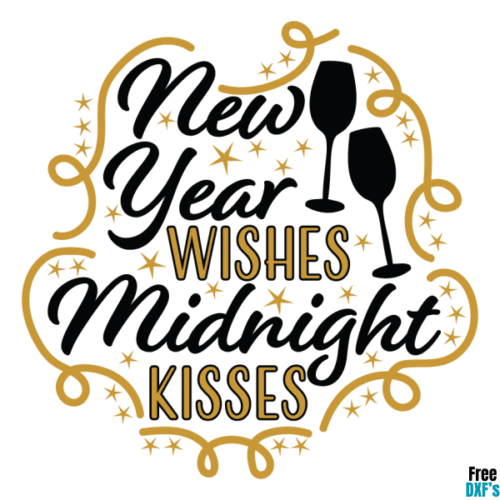 Free New Year Wishes Midnight Kisses DXF