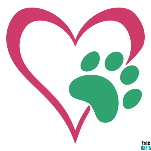 Free Paw Print Heart Design DXF