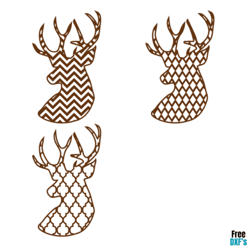 Free Patterned Deer Head Design Set 2 DXF
