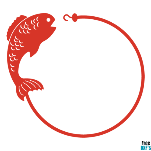 Free Fish and Hook Circle Monogram DXF