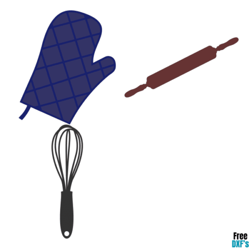 Free Baking and Cooking Design Set, Whisk, Rolling Pin and Oven Glove DXF