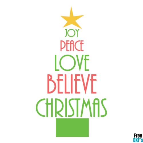 Free Joy Peace Love Believe Christmas Tree Design DXF