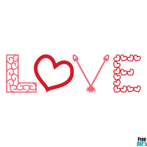Free Love Word Art Design DXF