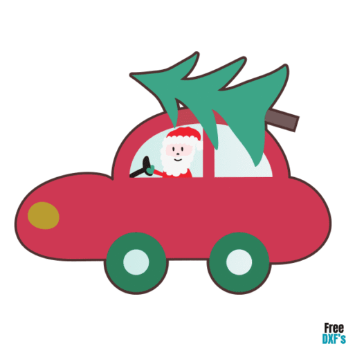 Free Santa Car with Tree Design DXF