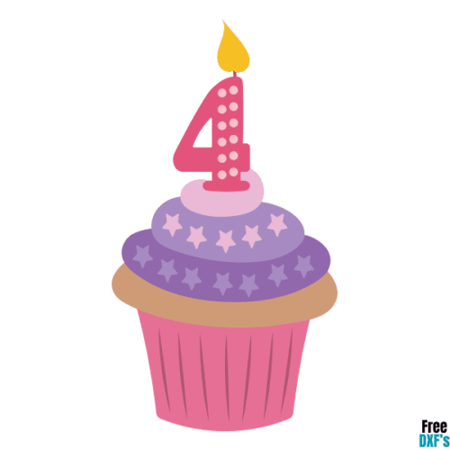 Free Cupcake Candle Number 4 DXF