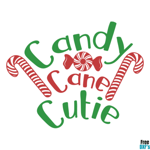 Free Candy Cane Cutie Christmas Quote Design DXF