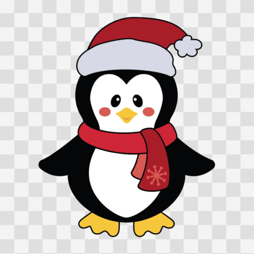 Free Christmas Penguin with Santa Hat Clipart