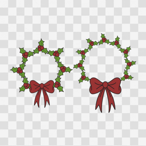 Free Holly Wreath with Bow Circle Frame Design Set Clipart